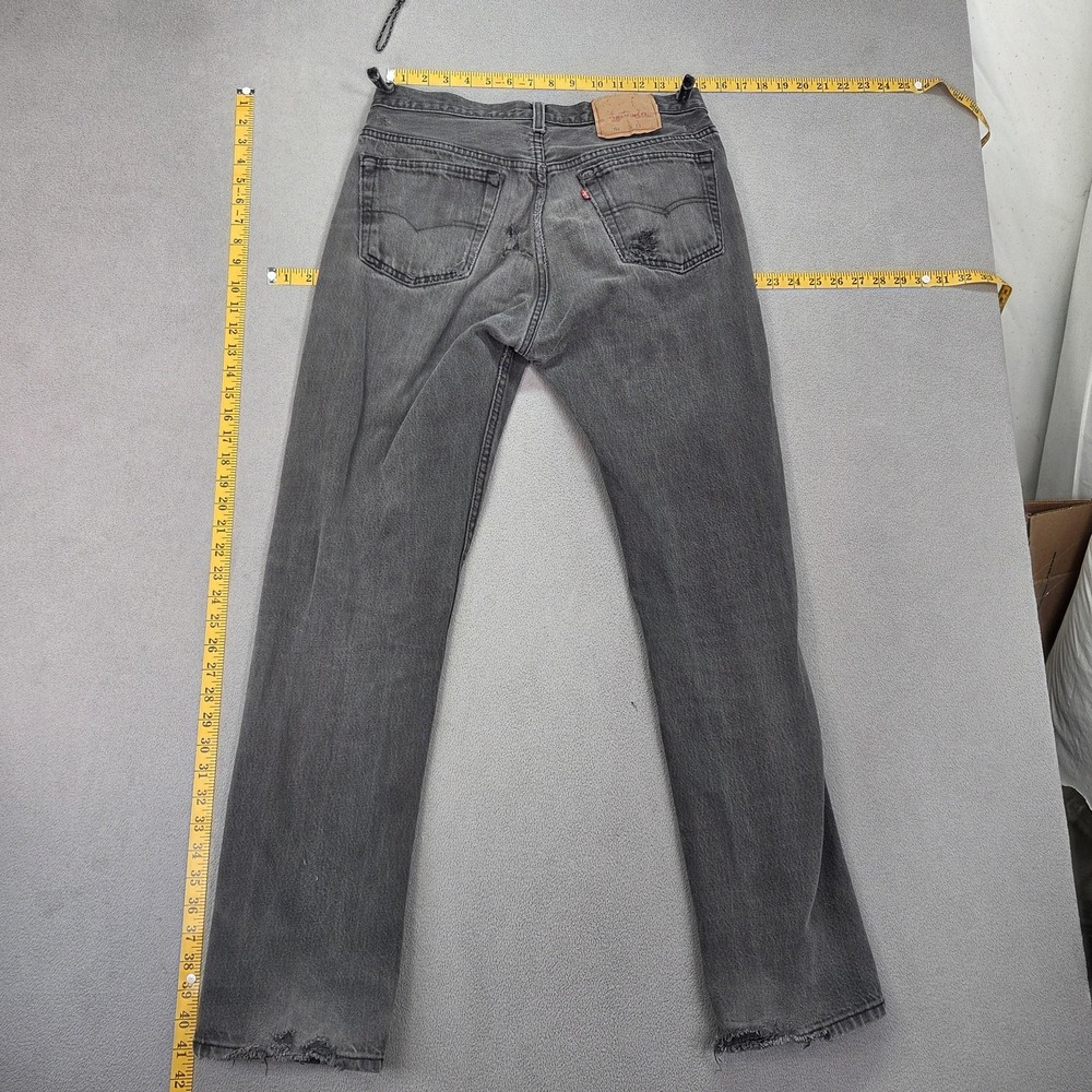 Vintage Levis 501 Jeans Mens Black Made USA Button Distressed 90s Fits 30x30 - Picture 7 of 16